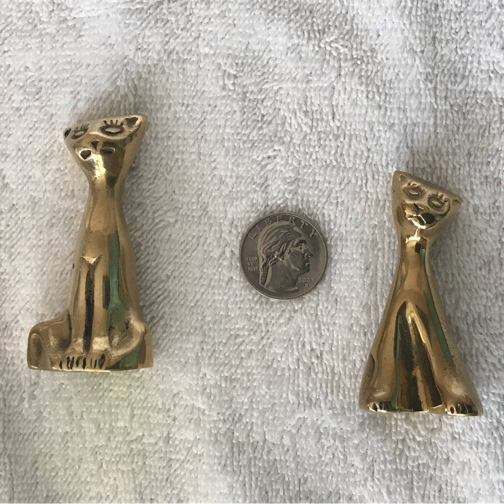 Vintage Solid Brass Sitting Cat Kittens Set (2) - Picture 7 of 8